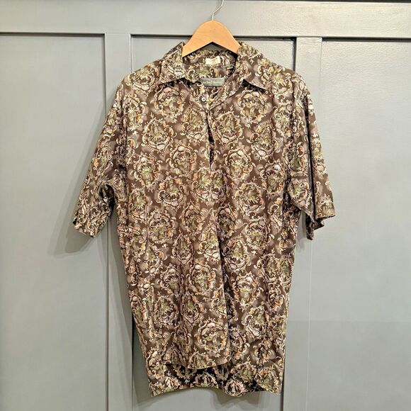 Vintage Michael‎ Thomas Men Shirt L -Abstract Floral 100% Egyptian Cotton Casual - Picture 1 of 6